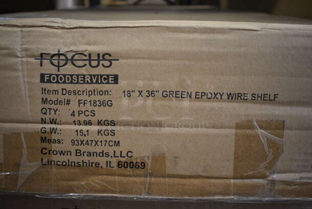 ALL ONE MONEY! Lot of 8 BRAND NEW IN BOX! Focus Green Finish Wire Shelves. 36x18x1.5 - Image 3 of 3