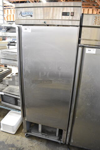 Avantco 178CFD1FF Stainless Steel Commercial Single Door Reach In Freezer on Commercial Casters. 115 Volts, 1 Phase. Tested and Powers On But Does Not Get Cold