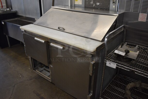 Leader Model LM48 S/C Stainless Steel Commercial Sandwich Salad Prep Table Bain Marie Mega Top W/ Poly Coated Rack on Commercial Casters. 115 Volts, 1 Phase. 48x32x45. Tested and Working! - Image 4 of 8