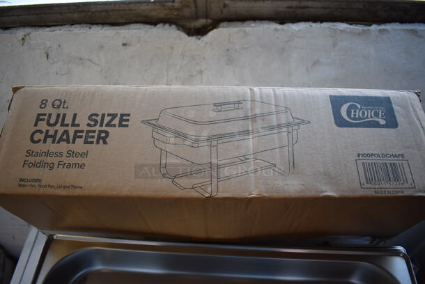 4 BRAND NEW IN BOX! Choice Stainless Steel 8 Quart Full Size Chafing Dish w/ Folding Frame, Drop In and Lid. 21x13x9. 4 Times Your Bid! - Image 7 of 7