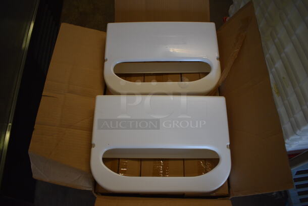 ALL ONE MONEY! Lot of 12 BRAND NEW IN BOX! Health Gards Model HG-1-2 White Poly Wall Mount Half Fold Toilet Seat Cover Dispensers. 16x3x11 - Image 1 of 5
