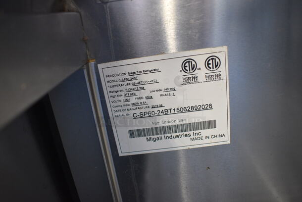 2015 Migali Model C-SP60-24BT Stainless Steel Commercial Sandwich Salad Prep Table Bain Marie Mega Top w/ Cutting Board on Commercial Casters. 115 Volts, 1 Phase. 62x35x48. Tested and Working! - Image 6 of 8