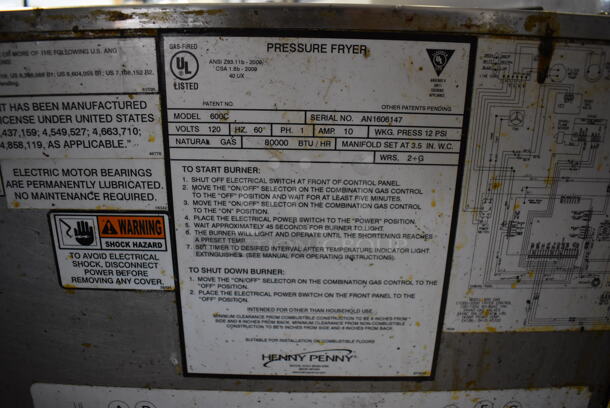 2016 Henny Penny 600C Stainless Steel Commercial Floor Style Natural Gas Powered Pressure Fryer on Commercial Casters. 80,000 BTU. 18x39x48 - Image 9 of 10