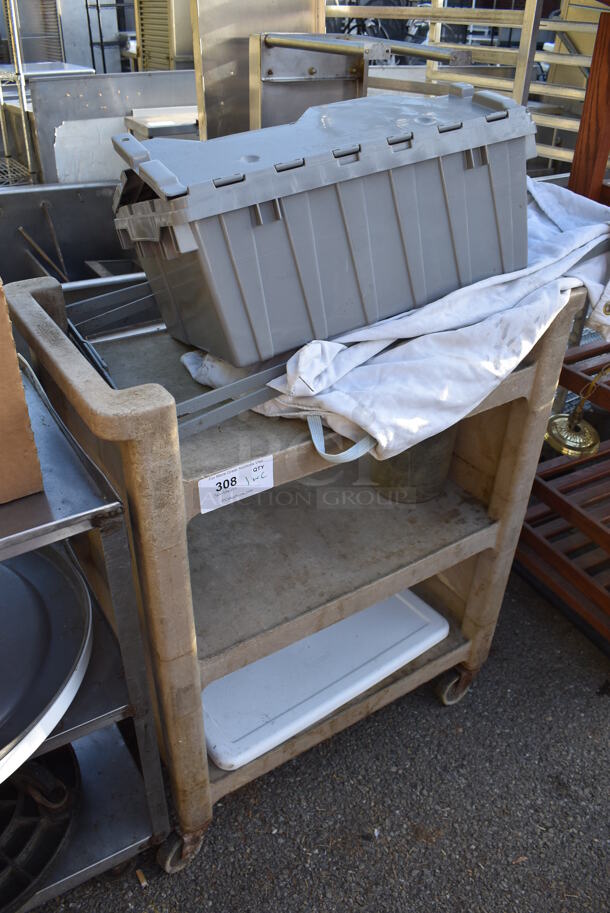 Tan Poly 3 Tier Cart w/ Push Handles on Commercial Casters. 31x18x37 - Image 2 of 5