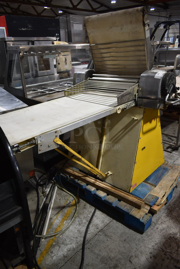 Seewer Rondo SS063 C Metal Commercial Floor Style Reversible Dough Sheeter. 1 Arm Needs To Be Reattached. Cannot Test Due To Cut Power Cord - Item #1116852