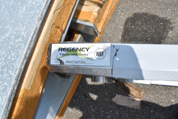 BRAND NEW SCRATCH AND DENT! Regency 600T3072G 30" x 72" 18-Gauge 304 Stainless Steel Commercial Work Table with Galvanized Legs and Undershelf.  - Image 4 of 4