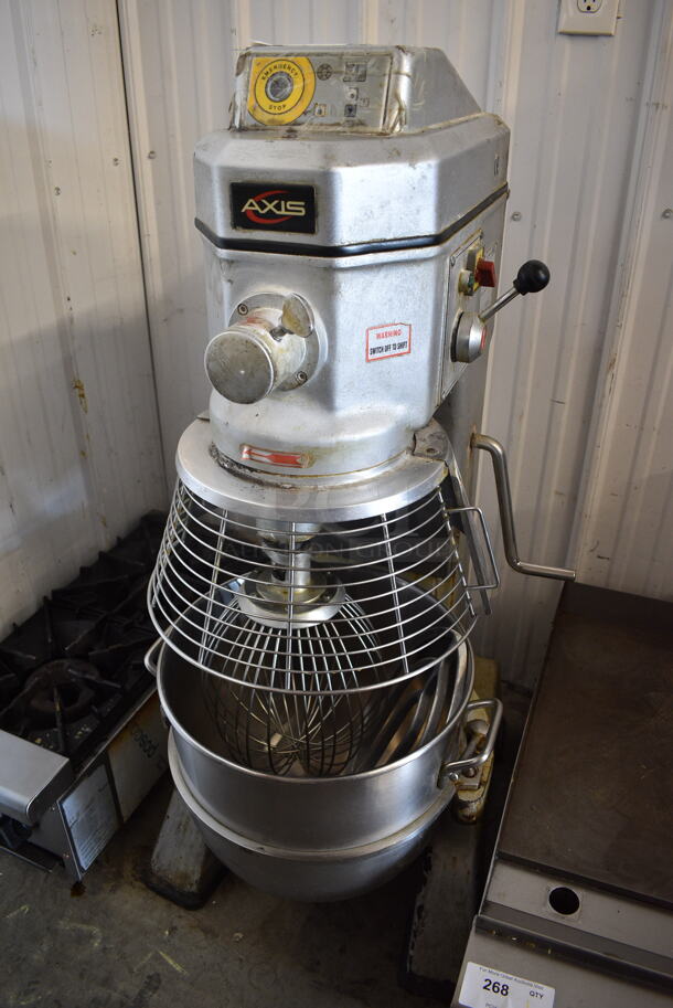 Axis AXIS M-40 Metal Commercial Floor Style 40 Quart Dough Mixer w/ Metal Mixing Bowl, Bowl Guard, Paddle and Whisk Attachments. 220 Volts, 1 Phase.  - Image 1 of 8