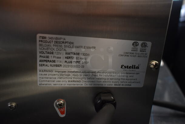 BRAND NEW SCRATCH AND DENT! Estella 348WBMP1A Stainless Steel Commercial Countertop Belgian Waffle Maker. 120 Volts, 1 Phase. Tested and Working! - Image 6 of 6