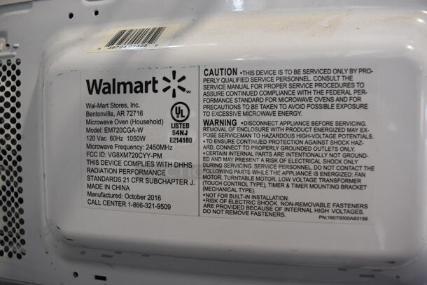 Walmart Model EM720CGA-W Countertop Microwave Oven w/ Plate. 120 Volts, 1 Phase. 17x12x10 - Image 4 of 4