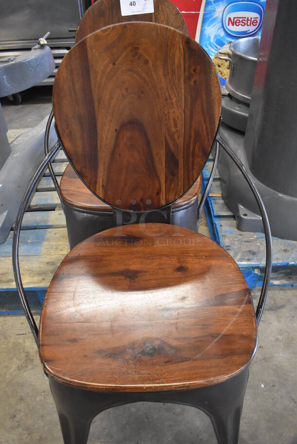 2 Wooden Dining Chairs on Metal Frame. 24x18x36. 2 Times Your Bid! - Image 4 of 6