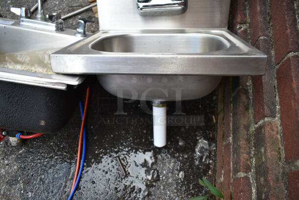 Krowne HS-2L Stainless Steel Commercial Single Bay Wall Mount Sink w/ Faucet and Handles.  - Image 2 of 5