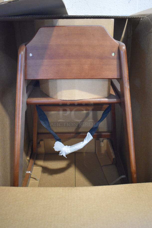 2 BRAND NEW IN BOX! Tablecraft Walnut Finish Wooden High Chairs. 20x19x29. 2 Times Your Bid!