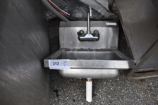 Stainless Steel Commercial Single Bay Wall Mount Sink w/ Faucet and Handles. 17x15x20