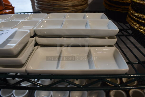 16 White Ceramic 3 Compartment Dishes. 6x2.5x1. 16 Times Your Bid!