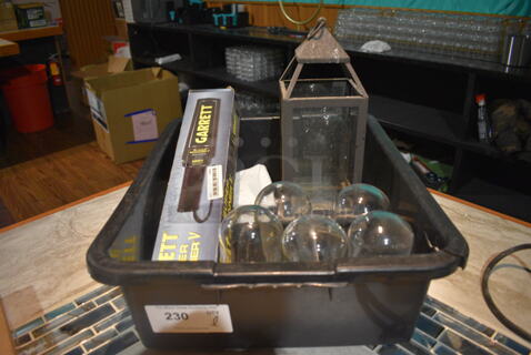 ALL ONE MONEY! Lot of Various Items Including Light Covers and Wand in Bus Bin. (bar)