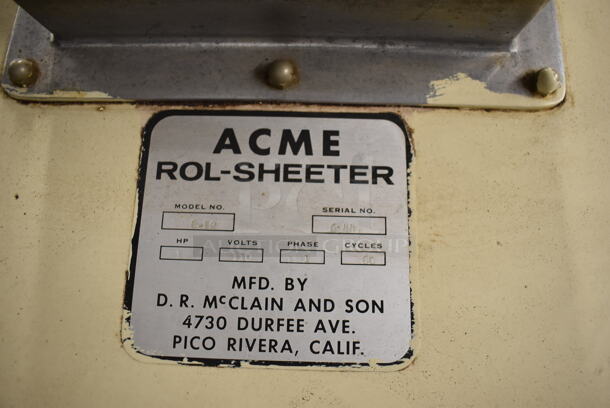 Acme 8-12 Metal Commercial Floor Style Dough Sheeter w/ 9' Conveyor Belt. 110 Volts, 1 Phase. 132x22x57. Tested and Working! - Image 3 of 9