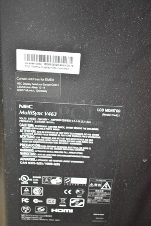 NEC V463 MultiSync LCD Monitor. Tested and Powers On. Buyer Must Pick Up - We Will Not Ship This Item. 100-240 Volts, 1 Phase.  - Image 6 of 6