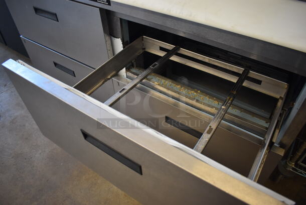 Delfield Stainless Steel Commercial Sandwich Salad Prep Table Bain Marie Mega Top w/ 4 Drawers and Over Shelf on Commercial Casters. 115 Volts, 1 Phase. 64x34x56. Tested and Working! - Image 8 of 8