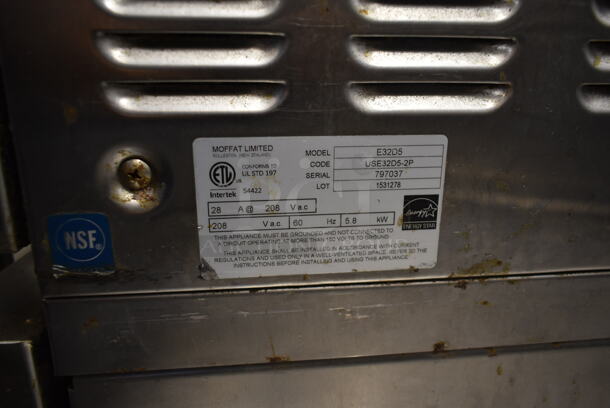 2 Moffat Turbofan E32D5 Stainless Steel Commercial Electric Powered Full Size Oven w/ View Through Door and Metal Oven Racks. 208 Volts, 1 Phase. 2 Times Your Bid! - Image 4 of 6