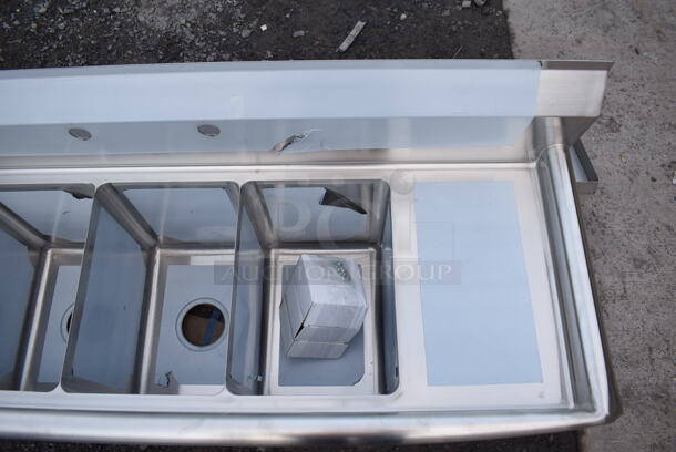 BRAND NEW SCRATCH AND DENT! Steelton 522CS31014LR Stainless Steel Commercial 18-Gauge Three Bay Sink w/ Dual Drain Boards. No Legs. 54x19x23. Bays 10x14x12. Drain Boards 10x16x1 - Image 3 of 5