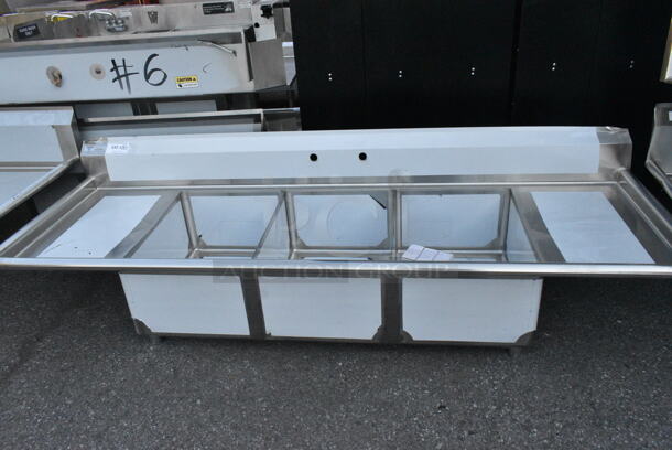 BRAND NEW SCRATCH AND DENT! Steelton 522CS31824LR Stainless Steel Commercial 3 Bay Sink w/ Dual Drain Boards. Bays 18x24. Drain Boards 16x26. No Legs.  - Image 2 of 9