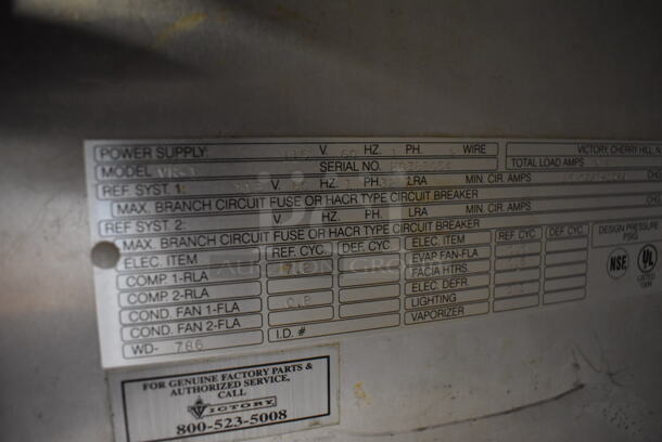 Victory VR-1 Stainless Steel Commercial Single Door Reach In Cooler. 115 Volts, 1 Phase. 27x34x78. Tested and Working! - Image 3 of 6