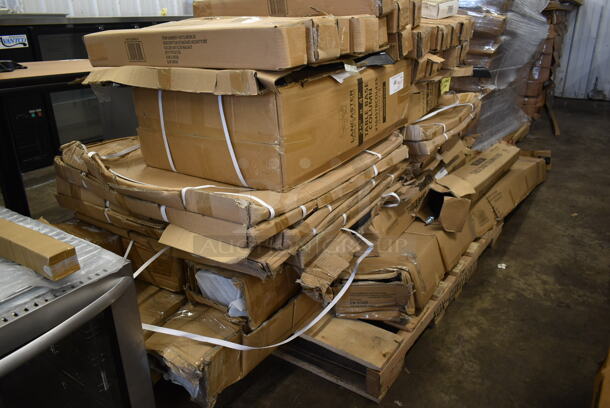 PALLET LOT of 49 BRAND NEW IN BOX! Table Parts Including 24 164TCLWDWL30 Standard Height Post Antique Walnut, 2 Table Base Plate 22x30, 2 164STBCOL425 Lancaster Table & Seating 25" x 4" Standard Height Table Base Column for Stamped Steel Line, 12 Round Base 30x30, 2 164TCOLRD437 Lancaster Table & Seating 37 1/2" x 4" Bar Height Table Base Column and Rod, 5 Connector Bar Height 30x96, 2 Connector Bar Height 30x72. - Image 7 of 9