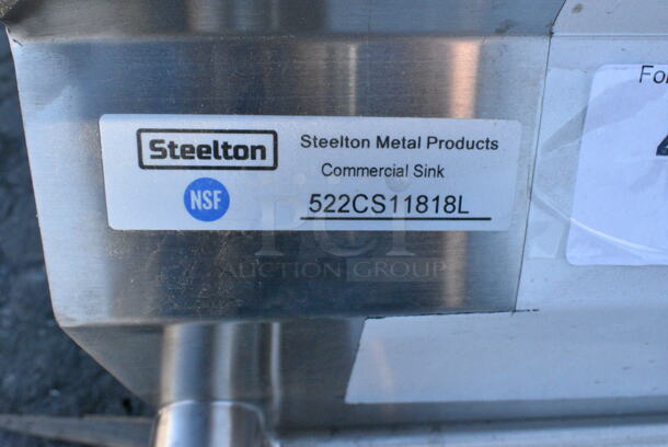 BRAND NEW SCRATCH AND DENT! Steelton 522CS11818L 38 3/4" 18-Gauge Stainless Steel One Compartment Commercial Sink with Left Drainboard - 18" x 18" x 12" Bowl. No Legs.  - Image 5 of 5