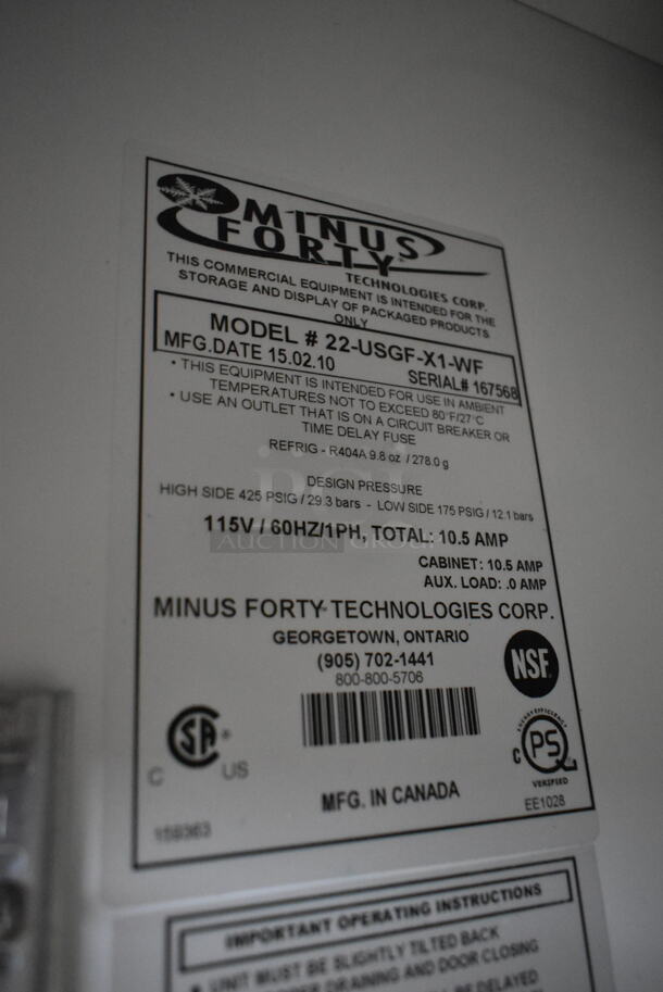 Minus Forty 22-USGF-X1-WF Metal Commercial Single Door Reach In Freezer Merchandiser w/ Poly Coated Racks. 115 Volts, 1 Phase. Tested and Working! - Image 5 of 5