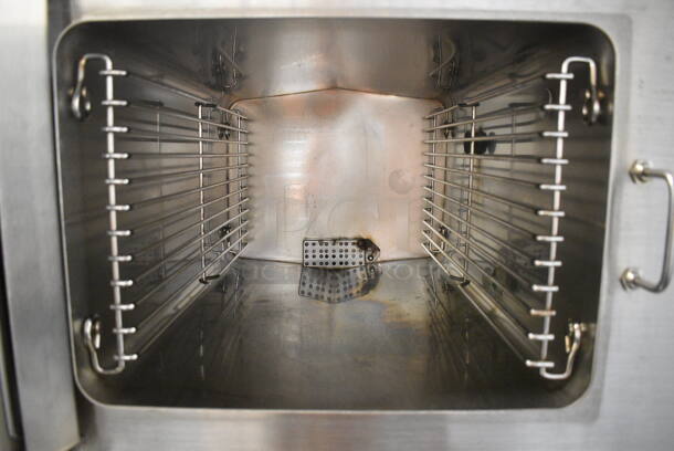 Cleveland 42CKGM300 Stainless Steel Commercial Natural Gas Powered 2 Deck Steam Cabinet w/ Cleveland KDT-6T Countertop 6 Quart Tilting Steam Kettle. 300,000 BTU.  - Image 5 of 8