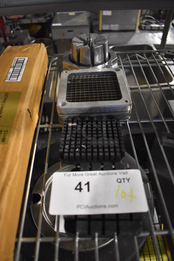 ALL ONE MONEY! Lot of Wedger Blade, Vegetable Cutter Blade and 2 Black Poly Pushers. Includes 3.25x3.25x1 - Image 1 of 4