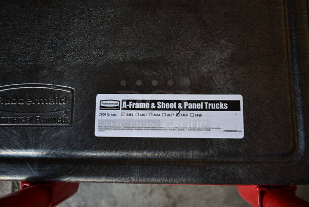 BRAND NEW SCRATCH AND DENT! Rubbermaid 4468 Red Metal 2,000 lb Capacity A Frame & Sheet & Panel Truck on Casters. - Image 2 of 3