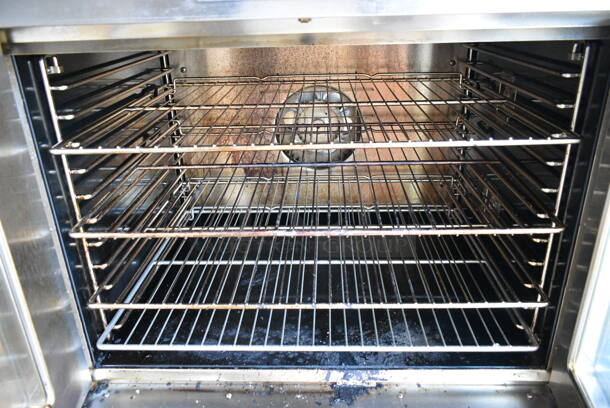 2 2019 Bakers Pride GDCO11G Cyclone Stainless Steel Commercial Natural Gas Powered Full Size Convection Oven w/ View Through Doors, Metal Oven Racks and Thermostatic Controls on Commercial Casters. 2 Times Your Bid!  - Image 7 of 9