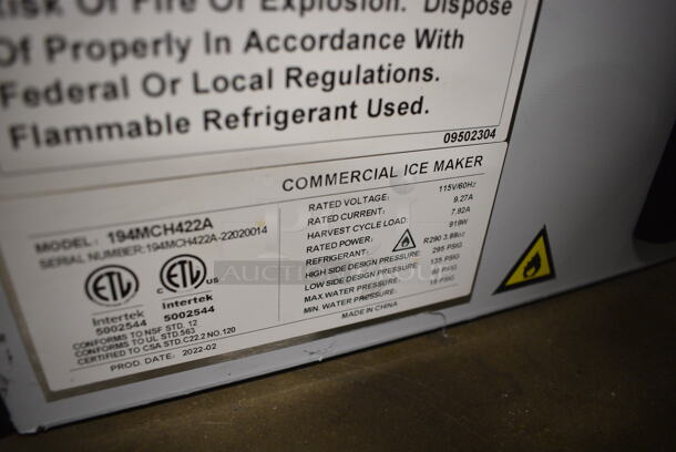 2022 Avantco 194MCH422A Stainless Steel Commercial Ice Machine Head. 115 Volts, 1 Phase. 23x24x21.5 - Image 6 of 7