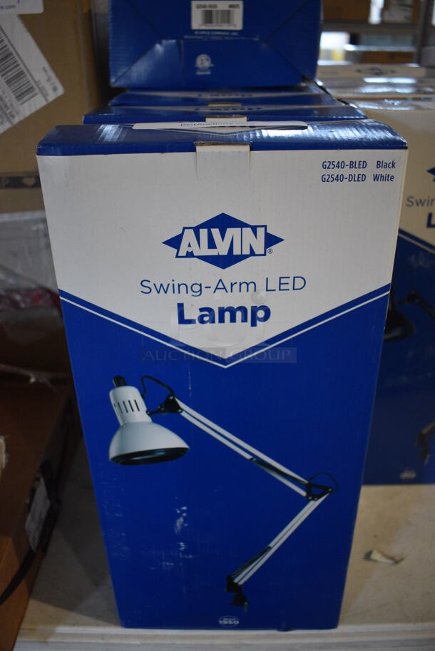 8 BRAND NEW IN BOX! Alvin G2540-DLED White Swing Arm LED Lamps. 8 Times Your Bid!