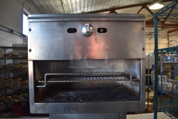 Jade Range Stainless Steel Commercial Natural Gas Powered 4 Burner Range w/ Salamander Cheese Melter, Oven and Back Splash on Commercial Casters. 24x32x76 - Image 3 of 9