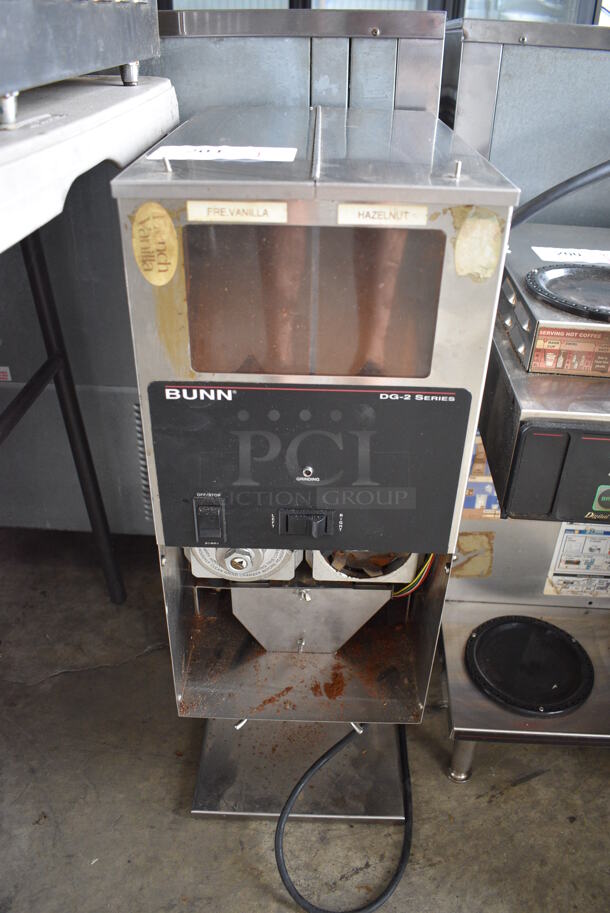 Bunn Model DG-2 Stainless Steel Commercial Countertop Coffee Bean Grinder. 120 Volts, 1 Phase. 10x16x28. Tested and Working!