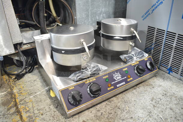 BRAND NEW SCRATCH AND DENT! 2023 Carnival King 382WSM22 Stainless Steel Commercial Countertop Double Waffle Maker. 120 Volts, 1 Phase. Tested and Working!  - Image 3 of 5