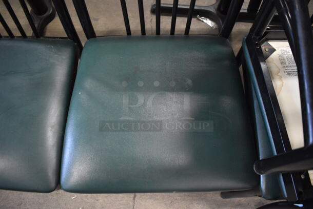 4 Black Metal Dining Chairs w/ Green Seat Cushion. Stock Picture - Cosmetic Condition May Vary. 16x17x36. 4 Times Your Bid! - Image 4 of 5