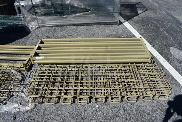 ALL ONE MONEY! Lot of 4 Tan Finish Dunnage Shelves w/ 4 Wire Covers. 60x18x1.5