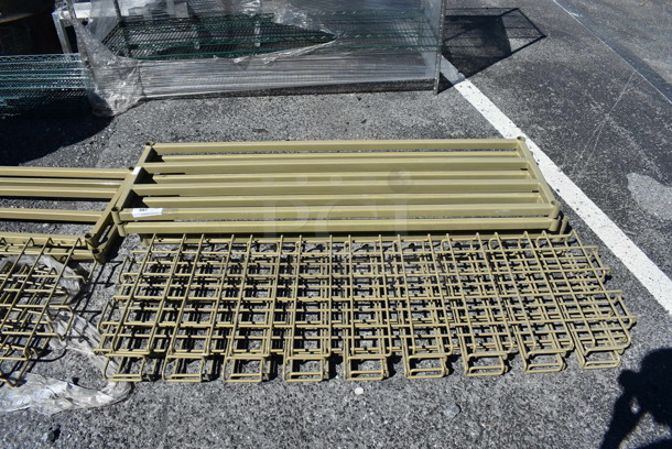 ALL ONE MONEY! Lot of 4 Tan Finish Dunnage Shelves w/ 4 Wire Covers. 60x18x1.5 - Image 1 of 4