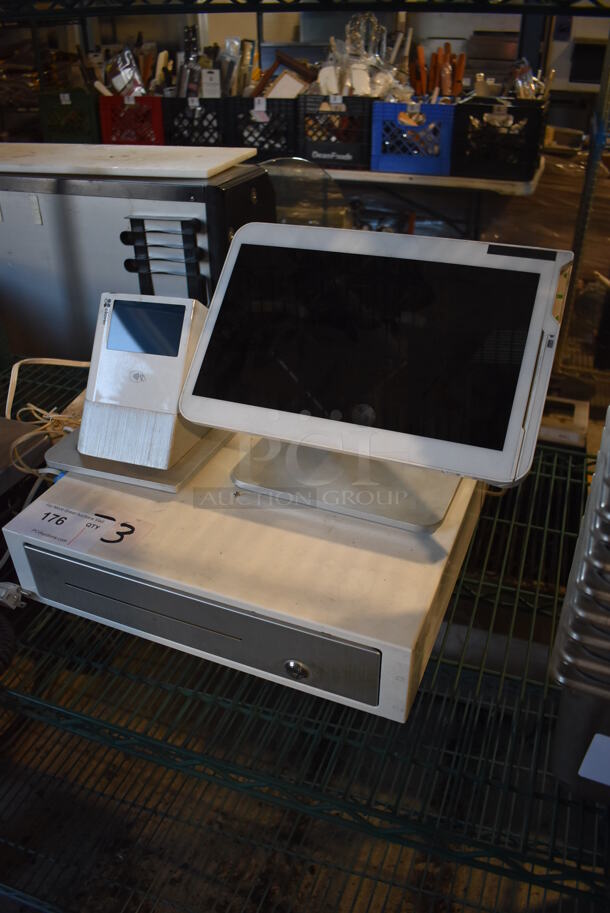 ALL ONE MONEY! Lot of Clover C100 POS Monitor, Clover P100 Receipt Printer and Metal Cash Drawer - Image 2 of 8