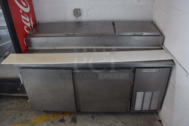 Beverage-Air DP67 Commercial Stainless Steel Two Door Refrigerated Pizza Prep Table With Pan Rail. 115V/1 Phase. Tested And Working