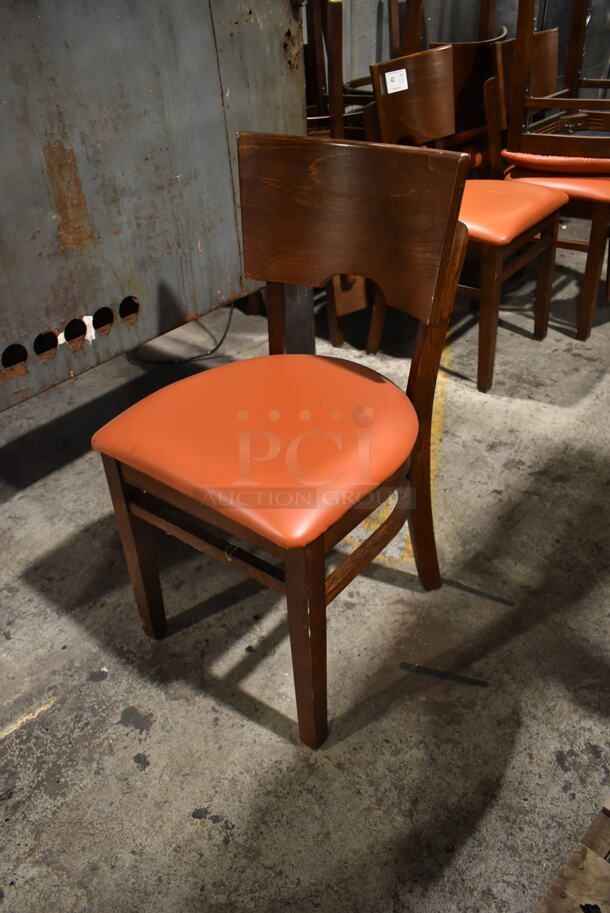 8 Wooden Dining Height Chair w/ Orange Seat Cushion. 8 Times Your Bid! - Image 3 of 5