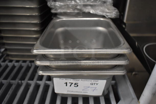 27 Stainless Steel 1/6 Size Drop In Bins. 1/6x4. 27 Times Your Bid!