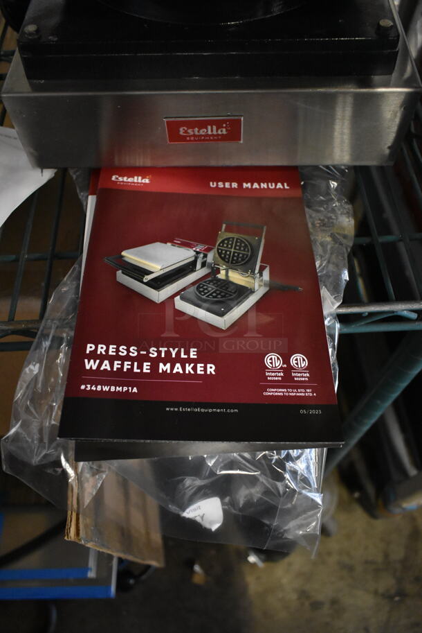 BRAND NEW SCRATCH AND DENT! Estella 348WBMP1A Stainless Steel Commercial Countertop Press-Style Belgian Waffle Maker. 120 Volts, 1 Phase. Tested and Working! - Image 3 of 8