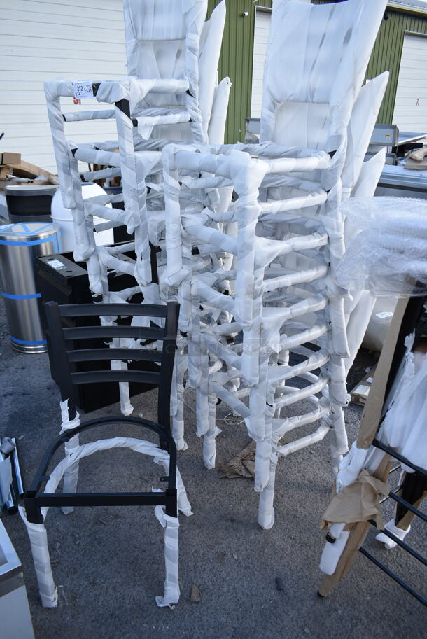 12 BRAND NEW SCRATCH AND DENT! Lancaster Table & Seating 164CMTLADFR Black Metal Dining Height Chair Frame w/ Ladder Back. No Cushions. 12 Times Your Bid! - Image 2 of 6