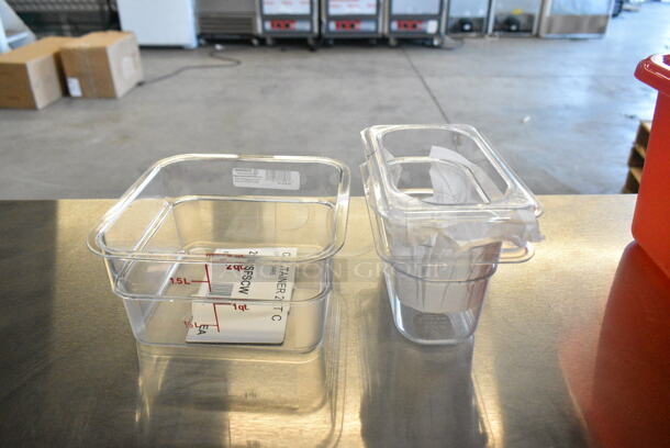 5 BRAND NEW SCRATCH AND DENT! Items Including 2142SFSCW Cambro CamSquares® Classic 2 Qt. Clear Square Polycarbonate Food Storage Container, 2 247FP194CL Vigor 1/9 Size Clear Polycarbonate Food Pan - 4" Deep, 407KRMAG24 Choice 24" Magnetic Knife Holder / Strip with Hooks, 27140379 Carlisle 4037900 Sparta Spectrum 3"W Boar Bristle Pastry / Basting Brush with Hook, Red Bus Bin. 5 Times Your Bid!  - Image 4 of 12