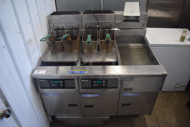 2013 Pitco SSH55 Double Natural Gas Powered Fryer 80,000 BTU w/ Dump Station and Filtration System.