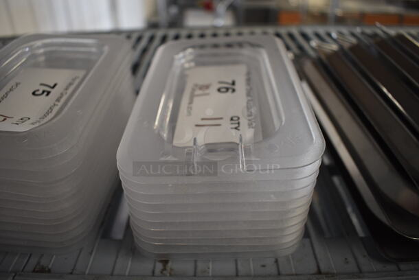 ALL ONE MONEY! Lot of 11 Clear Poly 1/9 Size Drop In Bin Lids! One Lid Is Notched - Image 1 of 3